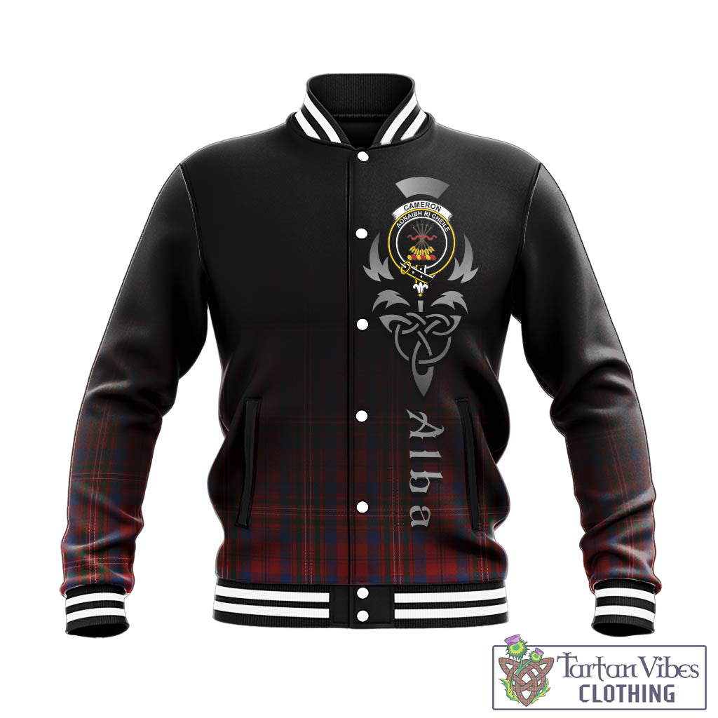 Tartan Vibes Clothing Cameron of Locheil Tartan Baseball Jacket Featuring Alba Gu Brath Family Crest Celtic Inspired