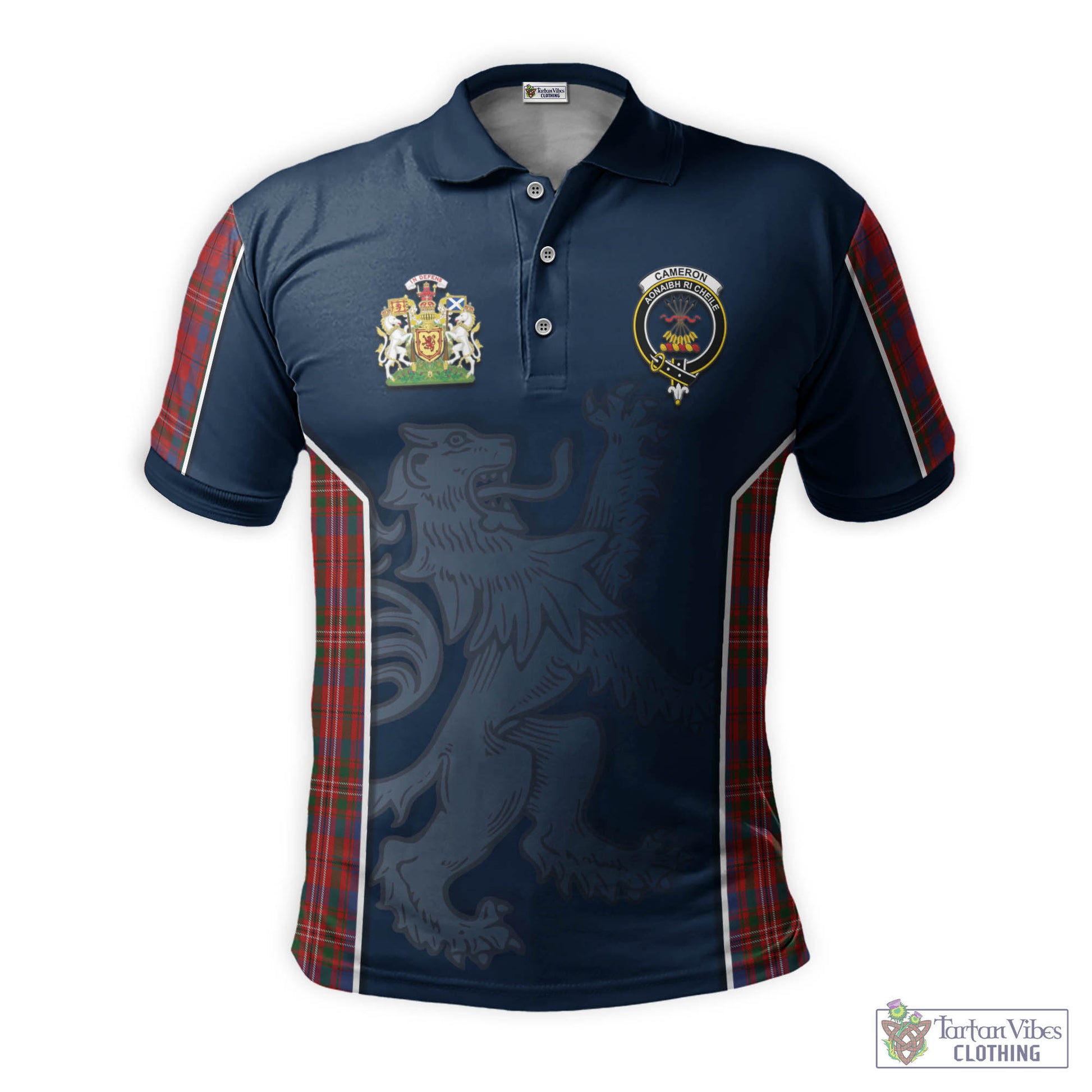 Tartan Vibes Clothing Cameron of Locheil Tartan Men's Polo Shirt with Family Crest and Lion Rampant Vibes Sport Style