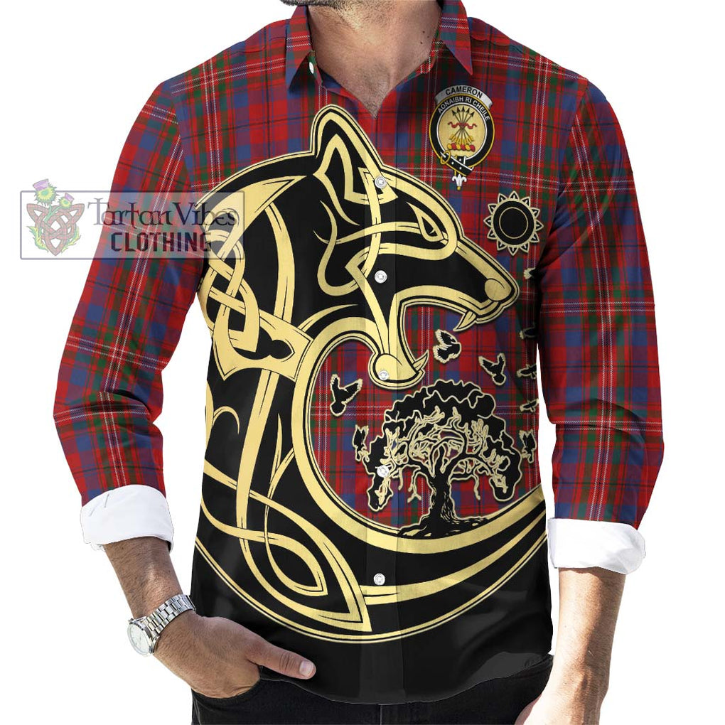 Cameron of Locheil Tartan Long Sleeve Button Shirt with Family Crest Celtic Wolf Style - Tartan Vibes Clothing