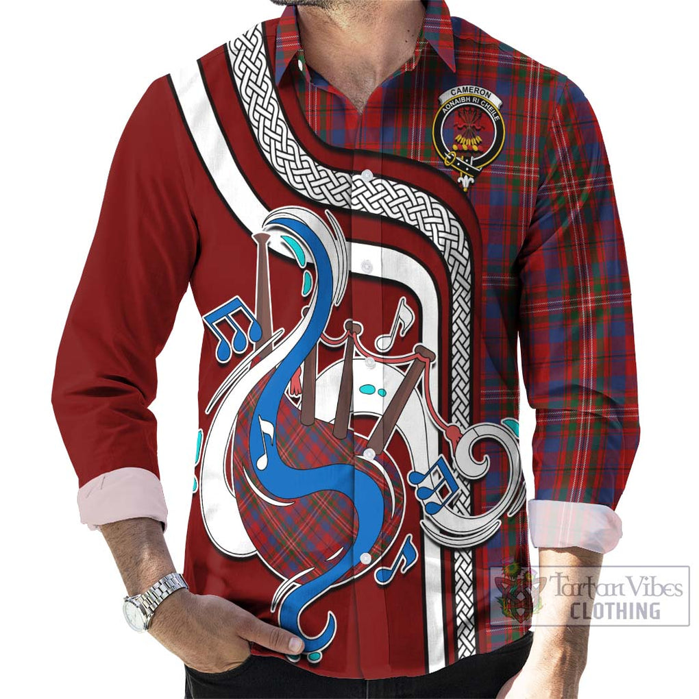 Cameron of Locheil Tartan Long Sleeve Button Shirt with Epic Bagpipe Style - Tartanvibesclothing Shop