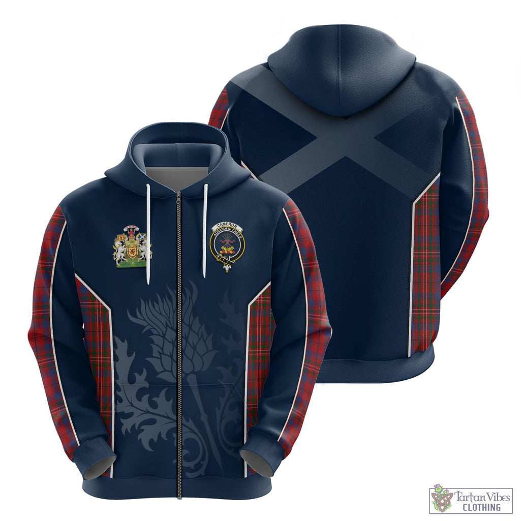 Tartan Vibes Clothing Cameron of Locheil Tartan Hoodie with Family Crest and Scottish Thistle Vibes Sport Style