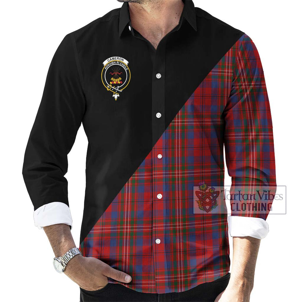 Cameron of Locheil Tartan Long Sleeve Button Shirt with Family Crest and Military Logo Style - Tartanvibesclothing Shop