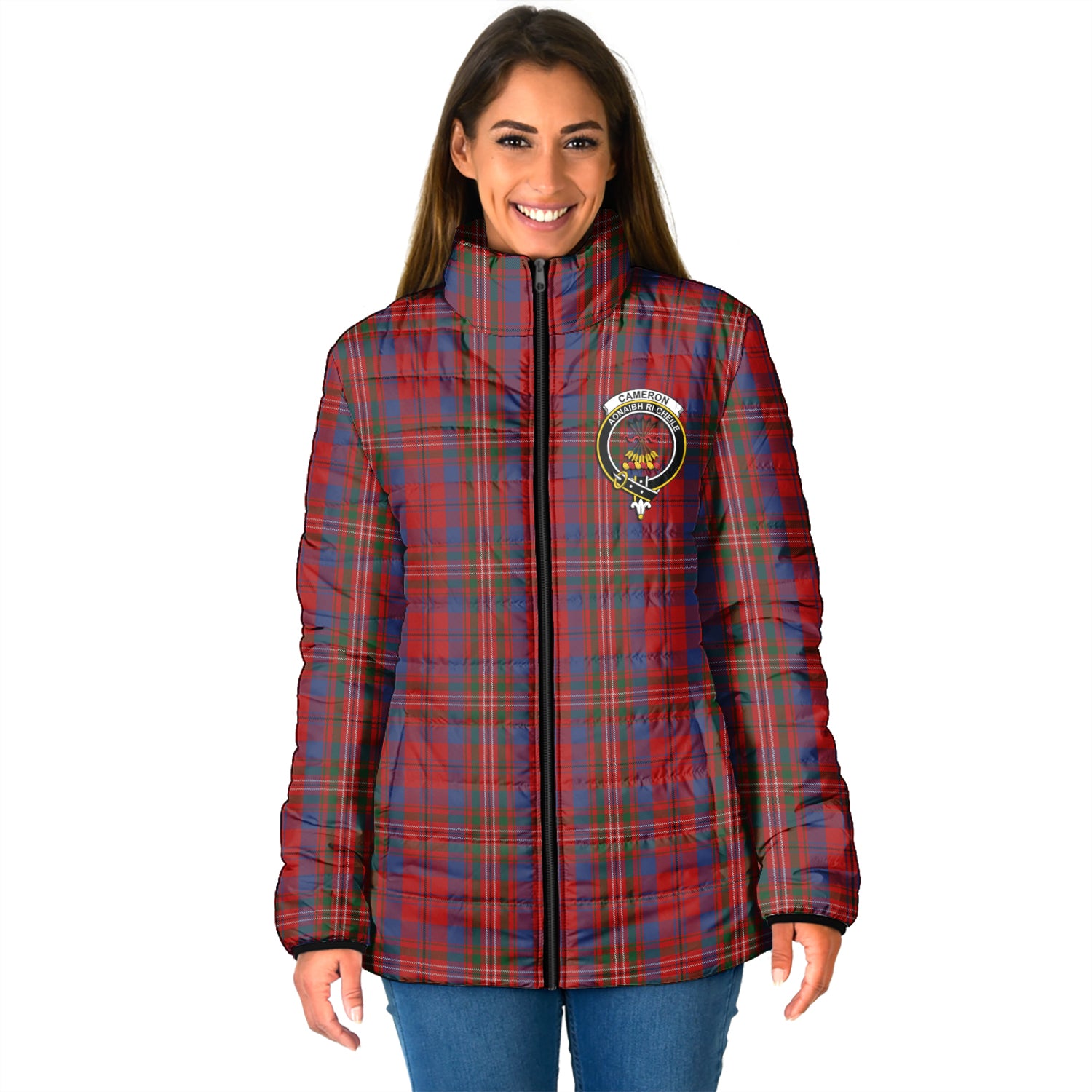 Cameron of Locheil Tartan Padded Jacket with Family Crest - Tartan Vibes Clothing