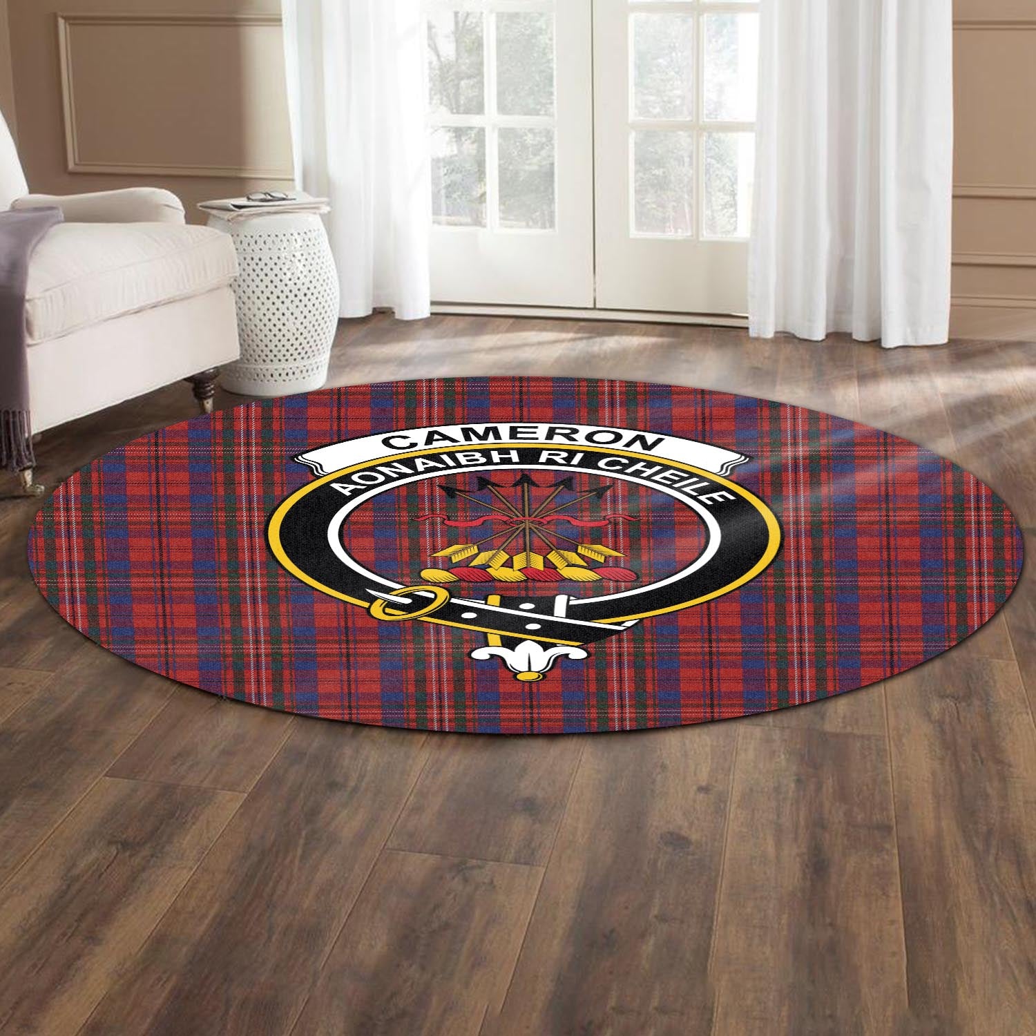 Cameron of Locheil Tartan Round Rug with Family Crest - Tartanvibesclothing