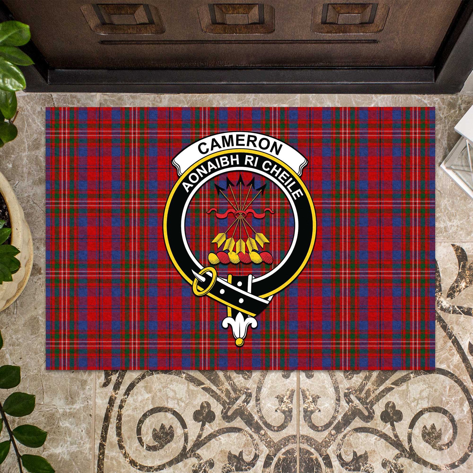 Cameron of Locheil Tartan Door Mat with Family Crest - Tartanvibesclothing