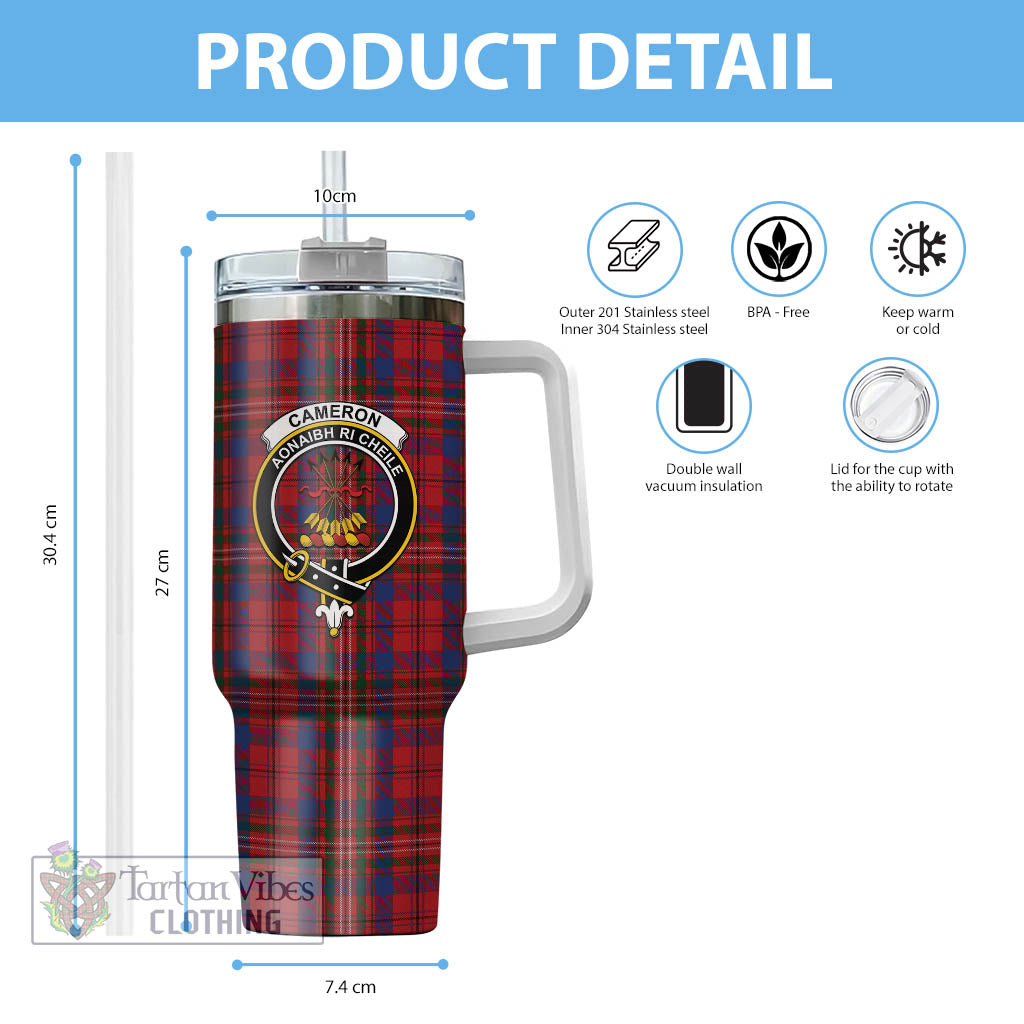 Tartan Vibes Clothing Cameron of Locheil Tartan and Family Crest Tumbler with Handle