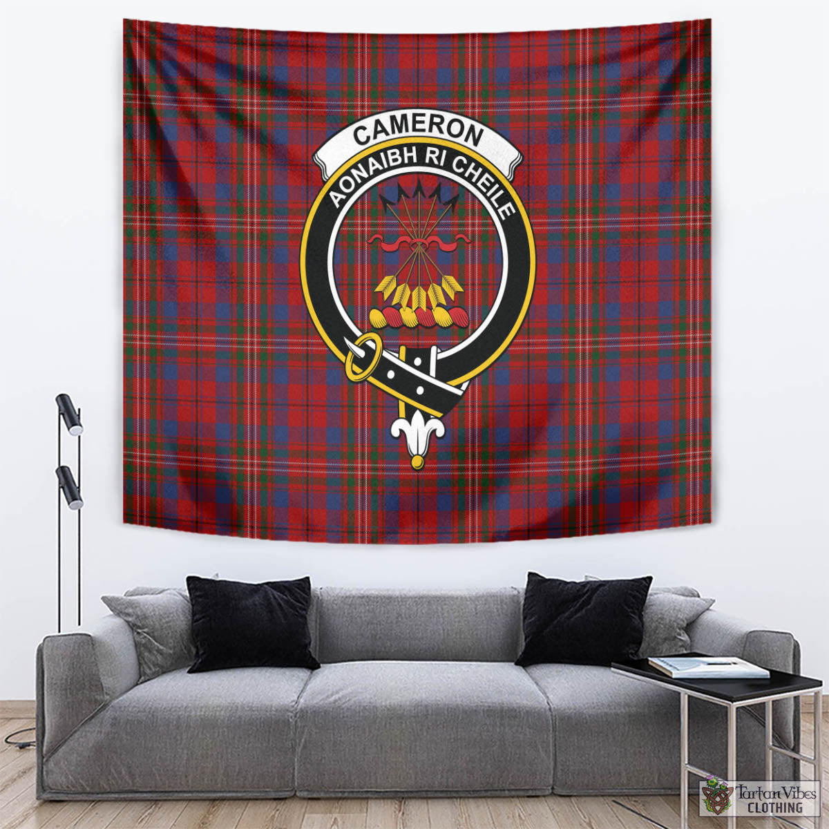 Tartan Vibes Clothing Cameron of Locheil Tartan Tapestry Wall Hanging and Home Decor for Room with Family Crest