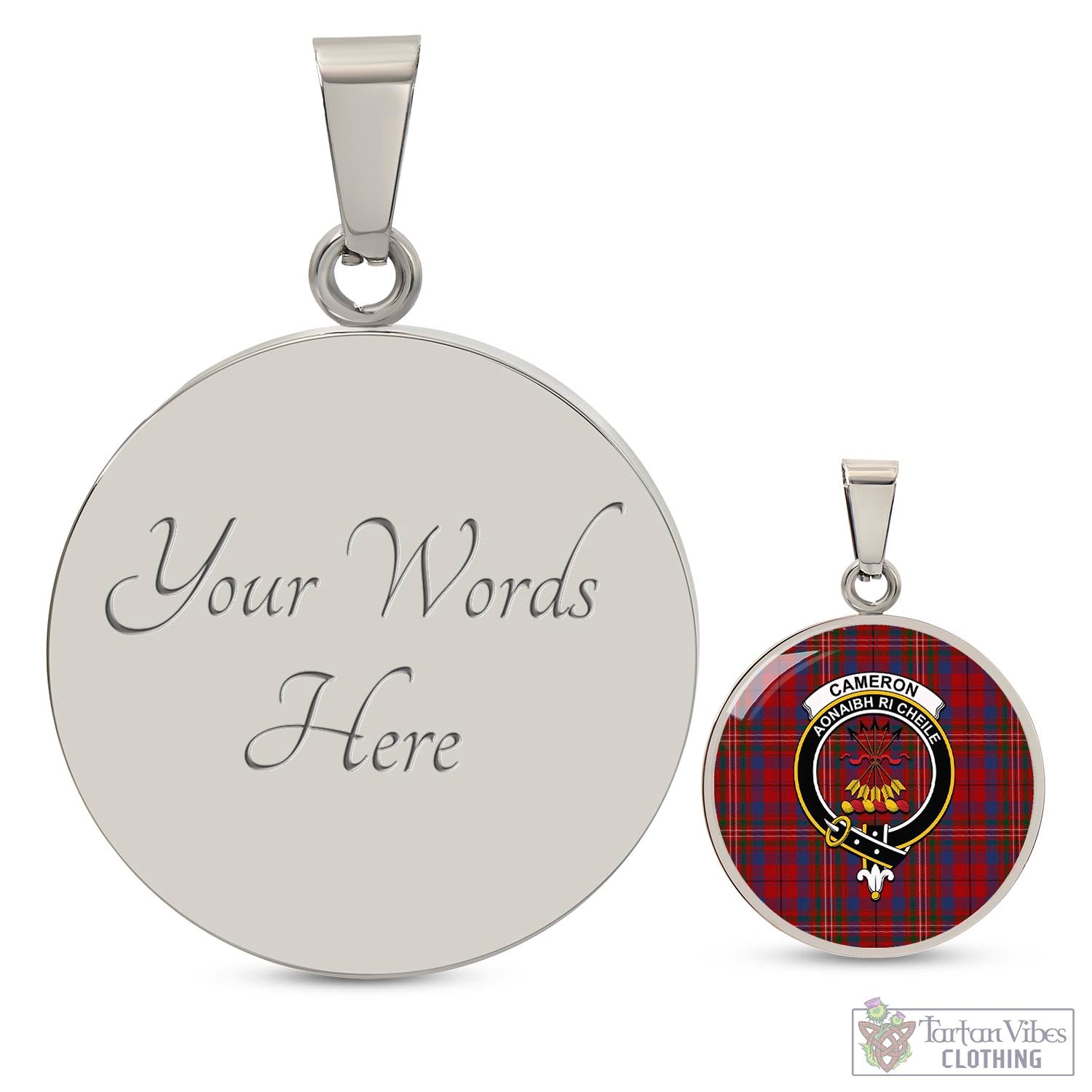 Tartan Vibes Clothing Cameron of Locheil Tartan Circle Necklace with Family Crest