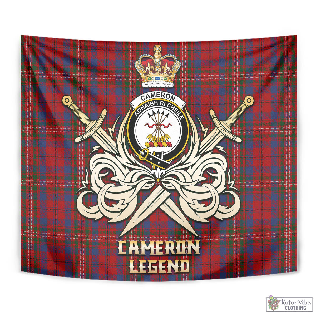 Tartan Vibes Clothing Cameron of Locheil Tartan Tapestry with Clan Crest and the Golden Sword of Courageous Legacy