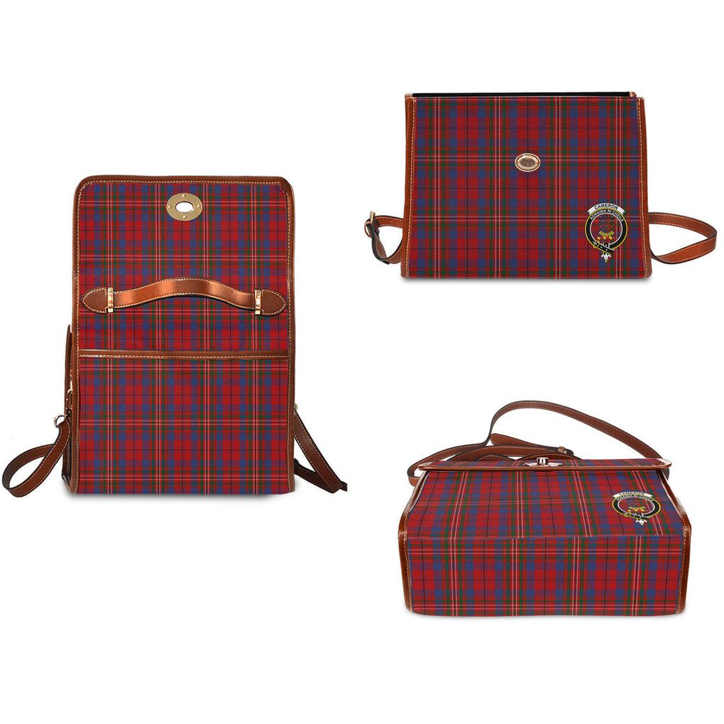 cameron-of-locheil-tartan-leather-strap-waterproof-canvas-bag-with-family-crest