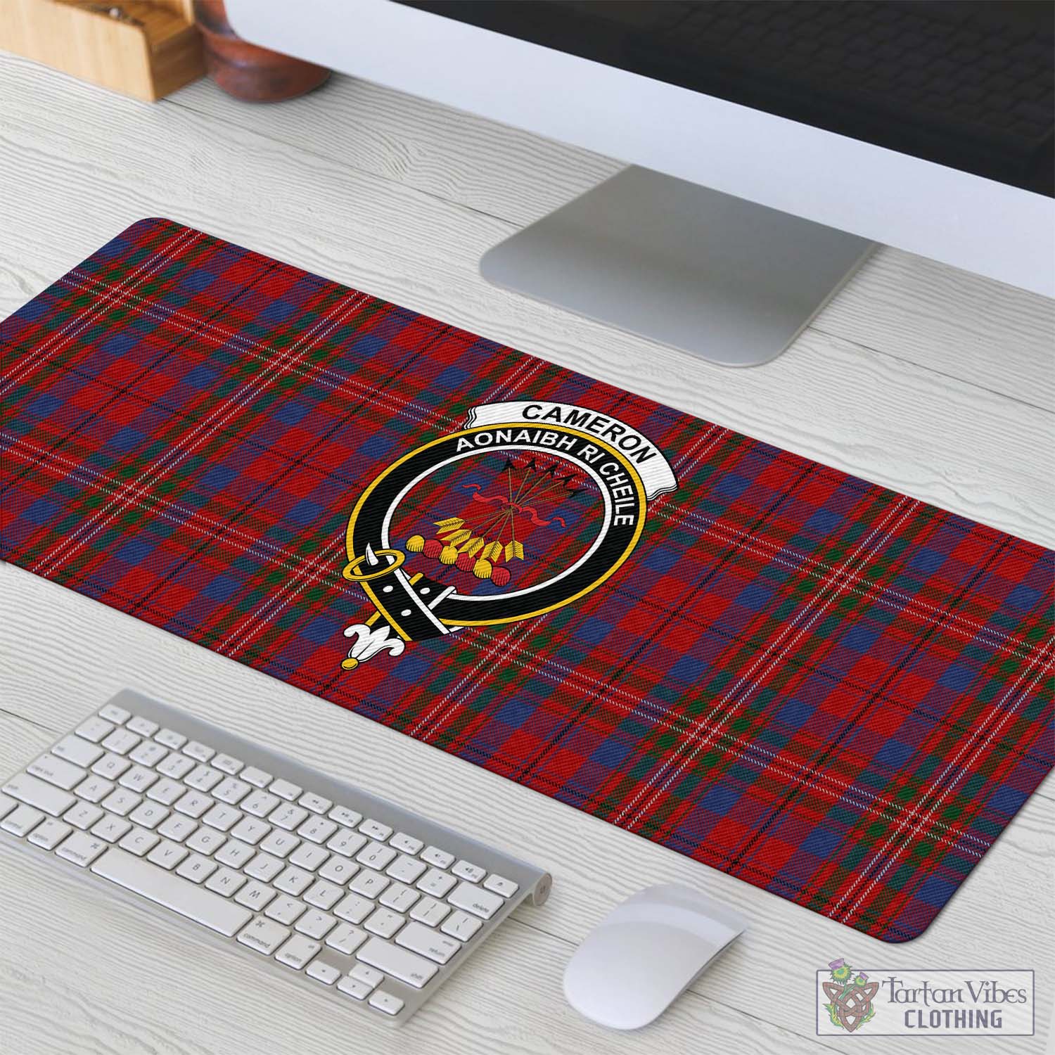 Tartan Vibes Clothing Cameron of Locheil Tartan Mouse Pad with Family Crest