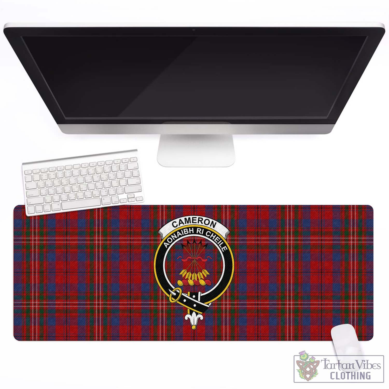 Tartan Vibes Clothing Cameron of Locheil Tartan Mouse Pad with Family Crest