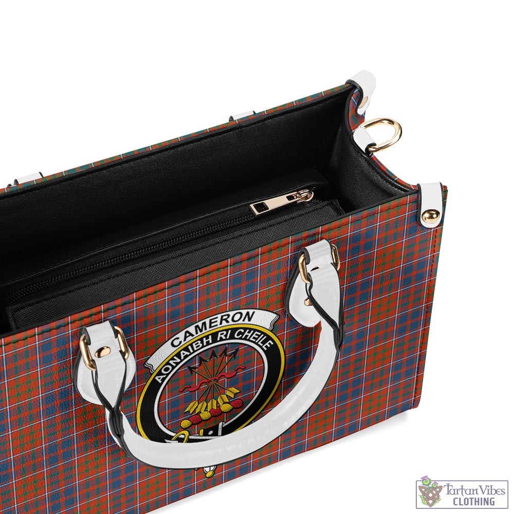 Tartan Vibes Clothing Cameron of Lochiel Ancient Tartan Luxury Leather Handbags with Family Crest