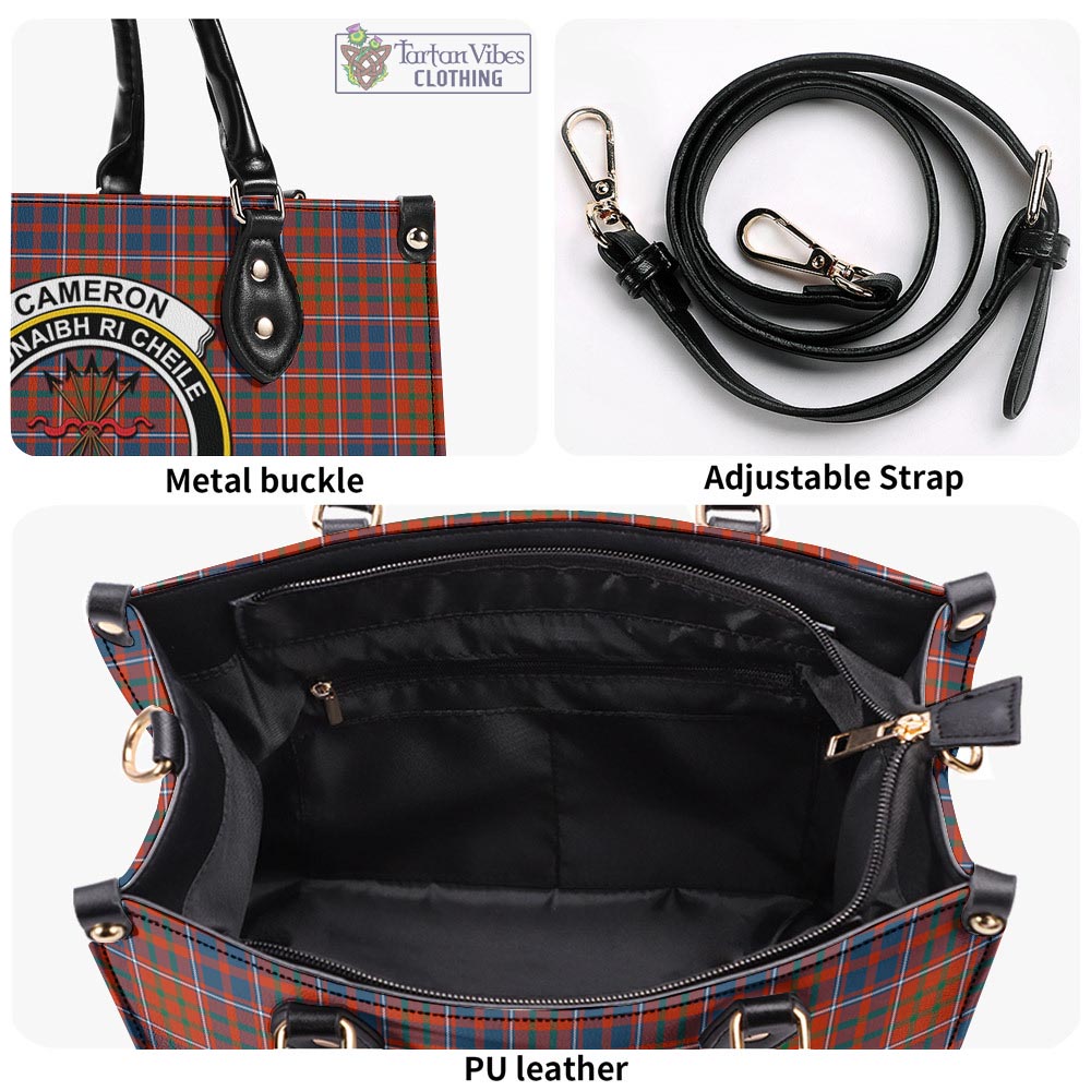 Tartan Vibes Clothing Cameron of Lochiel Ancient Tartan Luxury Leather Handbags with Family Crest