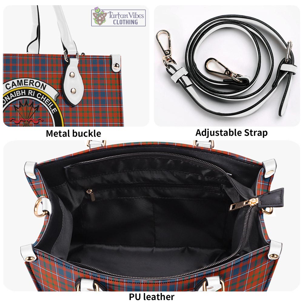 Tartan Vibes Clothing Cameron of Lochiel Ancient Tartan Luxury Leather Handbags with Family Crest