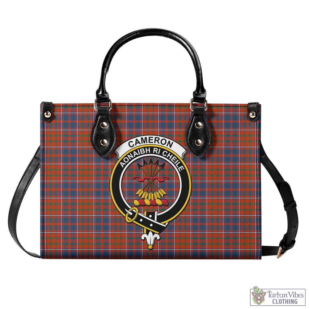 Tartan Vibes Clothing Cameron of Lochiel Ancient Tartan Luxury Leather Handbags with Family Crest