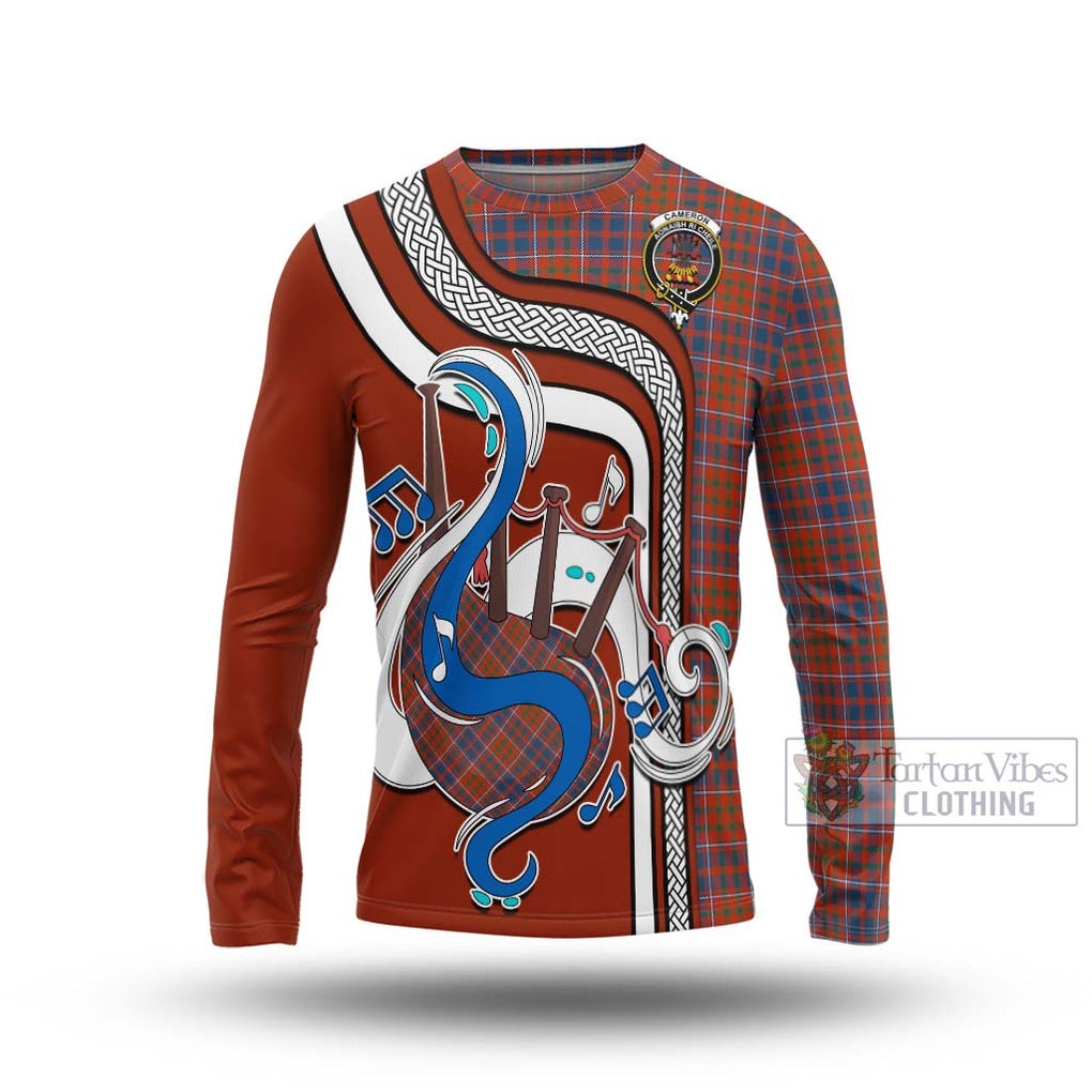 Tartan Vibes Clothing Cameron of Lochiel Ancient Tartan Long Sleeve T-Shirt with Epic Bagpipe Style