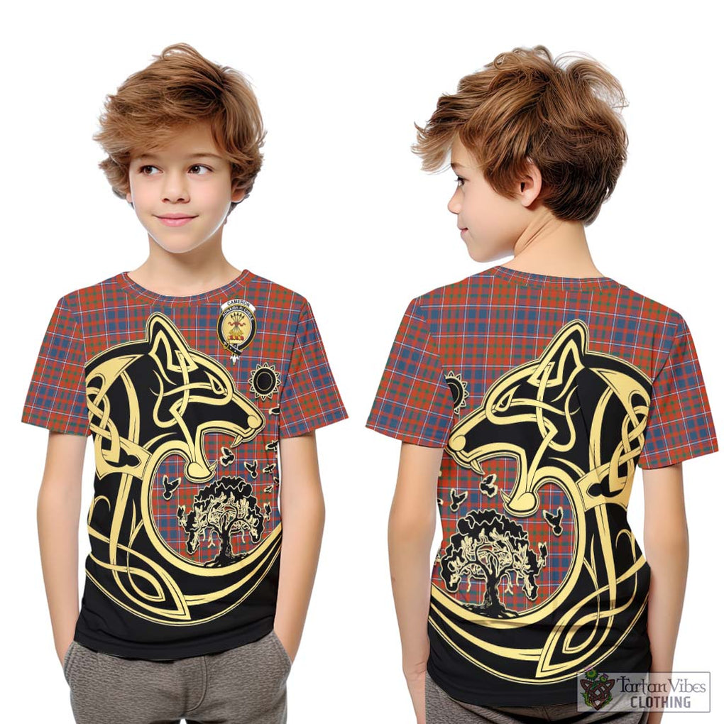 Cameron of Lochiel Ancient Tartan Kid T-Shirt with Family Crest Celtic Wolf Style Youth XL Size14 - Tartan Vibes Clothing