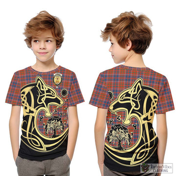 Cameron of Lochiel Ancient Tartan Kid T-Shirt with Family Crest Celtic Wolf Style