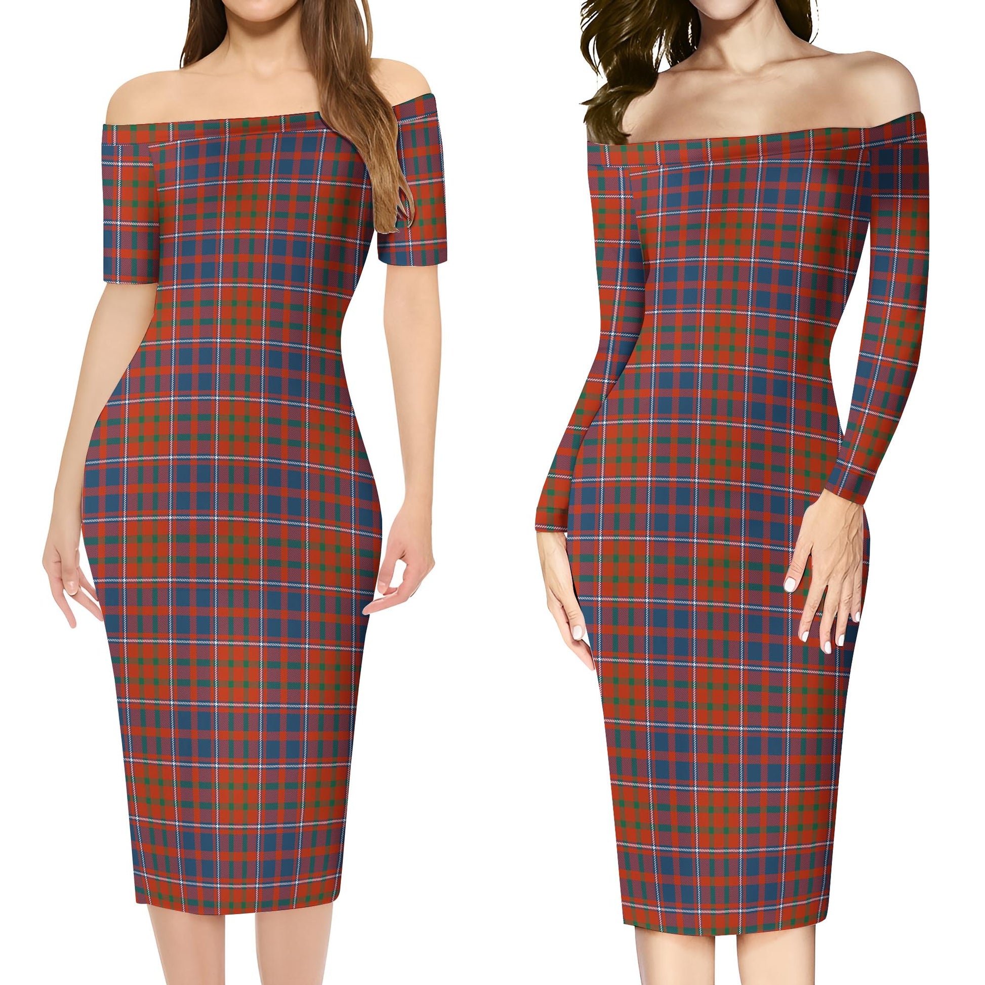 Cameron of Lochiel Ancient Tartan Off Shoulder Lady Dress Women's Dress - Tartanvibesclothing