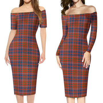 Cameron of Lochiel Ancient Tartan Off Shoulder Lady Dress