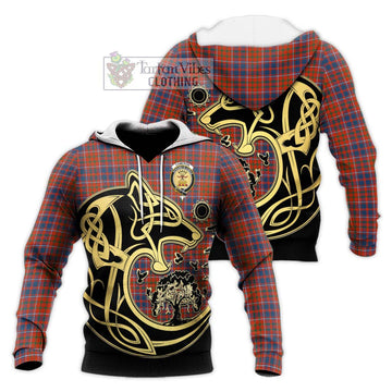 Cameron of Lochiel Ancient Tartan Knitted Hoodie with Family Crest Celtic Wolf Style