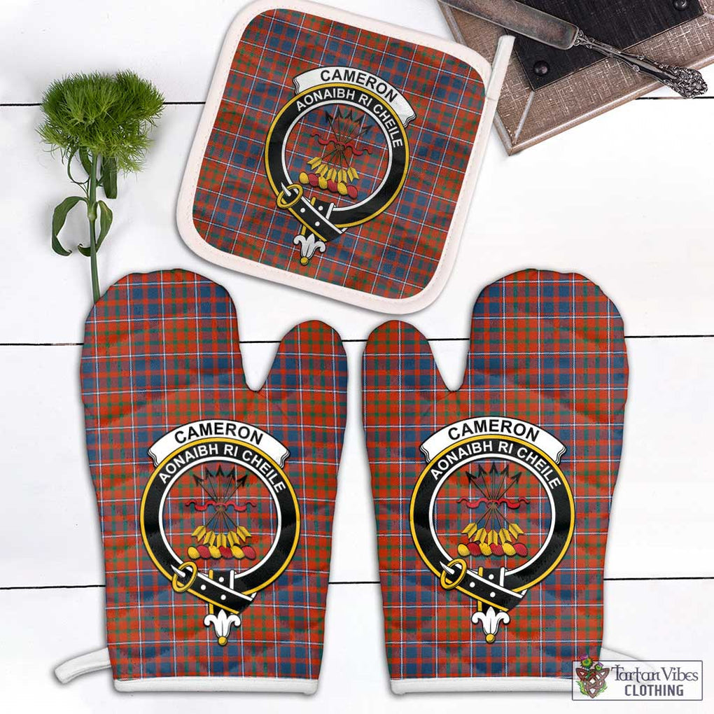 Cameron of Lochiel Ancient Tartan Combo Oven Mitt & Pot-Holder with Family Crest Combo 1 Oven Mitt & 1 Pot-Holder White - Tartan Vibes Clothing