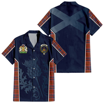 Cameron of Lochiel Ancient Tartan Short Sleeve Button Up Shirt with Family Crest and Scottish Thistle Vibes Sport Style