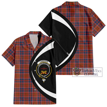 Cameron of Lochiel Ancient Tartan Short Sleeve Button Up with Family Crest Circle Style