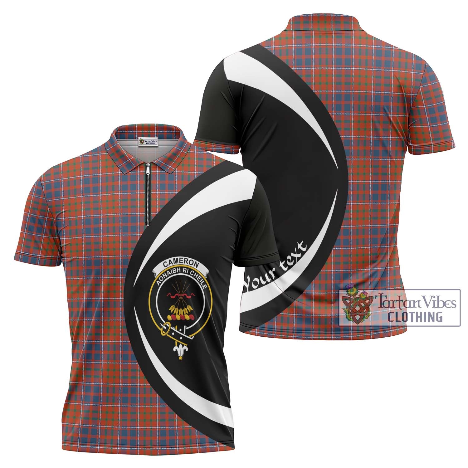 Tartan Vibes Clothing Cameron of Lochiel Ancient Tartan Zipper Polo Shirt with Family Crest Circle Style