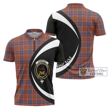 Cameron of Lochiel Ancient Tartan Zipper Polo Shirt with Family Crest Circle Style