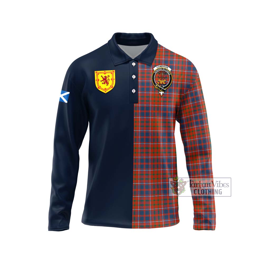 Tartan Vibes Clothing Cameron of Lochiel Ancient Tartan Long Sleeve Polo Shirt with Scottish Lion Royal Arm Half Style