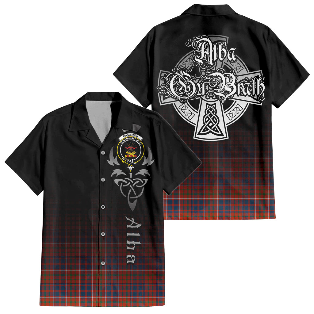 Tartan Vibes Clothing Cameron of Lochiel Ancient Tartan Short Sleeve Button Up Featuring Alba Gu Brath Family Crest Celtic Inspired