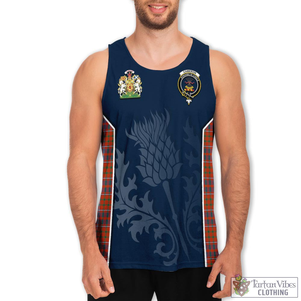 Tartan Vibes Clothing Cameron of Lochiel Ancient Tartan Men's Tanks Top with Family Crest and Scottish Thistle Vibes Sport Style