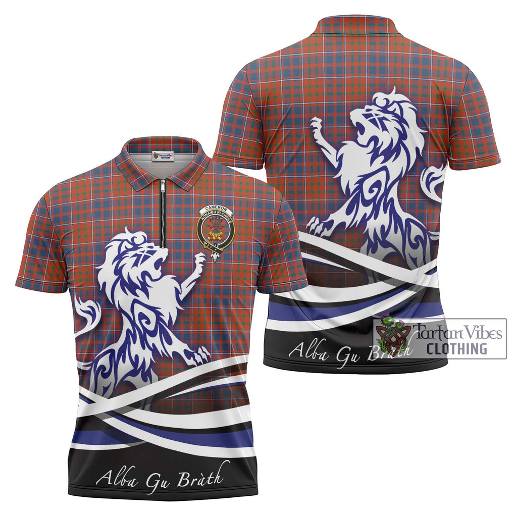 Cameron of Lochiel Ancient Tartan Zipper Polo Shirt with Alba Gu Brath Regal Lion Emblem Unisex - Tartanvibesclothing Shop