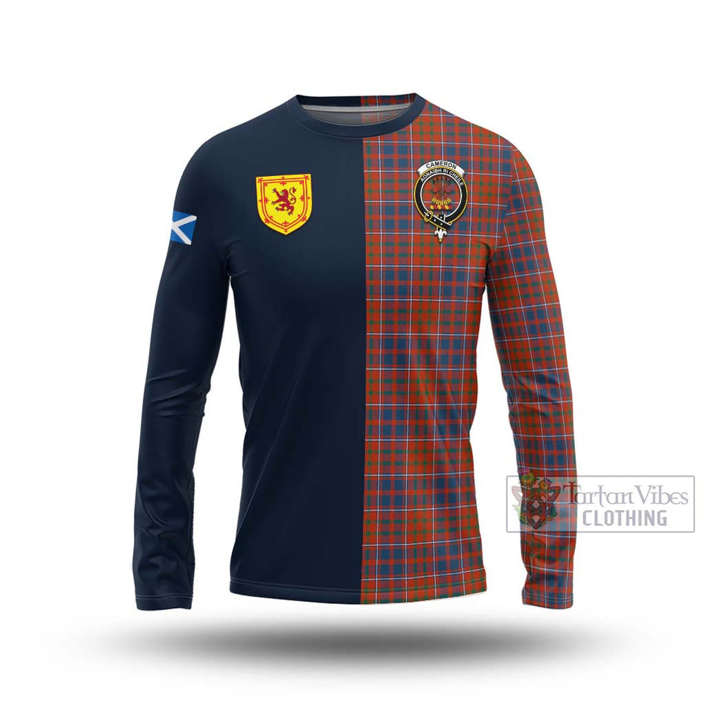 Tartan Vibes Clothing Cameron of Lochiel Ancient Tartan Long Sleeve T-Shirt with Scottish Lion Royal Arm Half Style