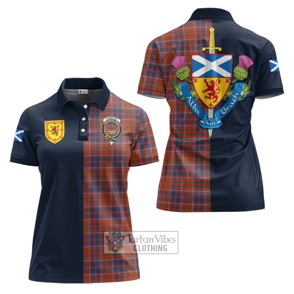 Tartan Vibes Clothing Cameron of Lochiel Ancient Tartan Women's Polo Shirt with Scottish Lion Royal Arm Half Style