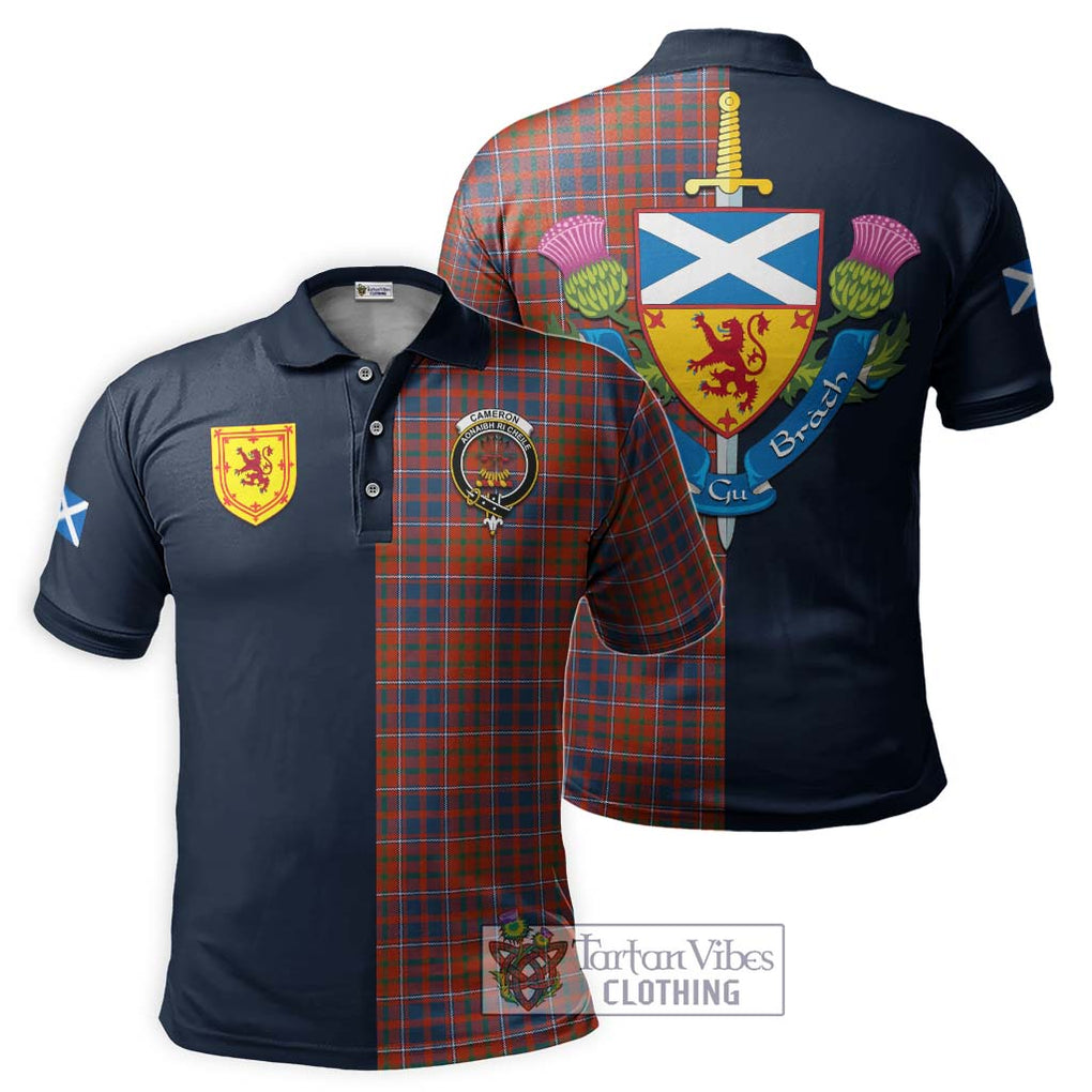 Tartan Vibes Clothing Cameron of Lochiel Ancient Tartan Polo Shirt with Scottish Lion Royal Arm Half Style