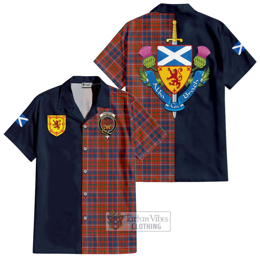 Tartan Vibes Clothing Cameron of Lochiel Ancient Tartan Short Sleeve Button Shirt with Scottish Lion Royal Arm Half Style