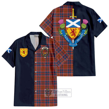 Cameron of Lochiel Ancient Tartan Short Sleeve Button Shirt Alba with Scottish Lion Royal Arm Half Style