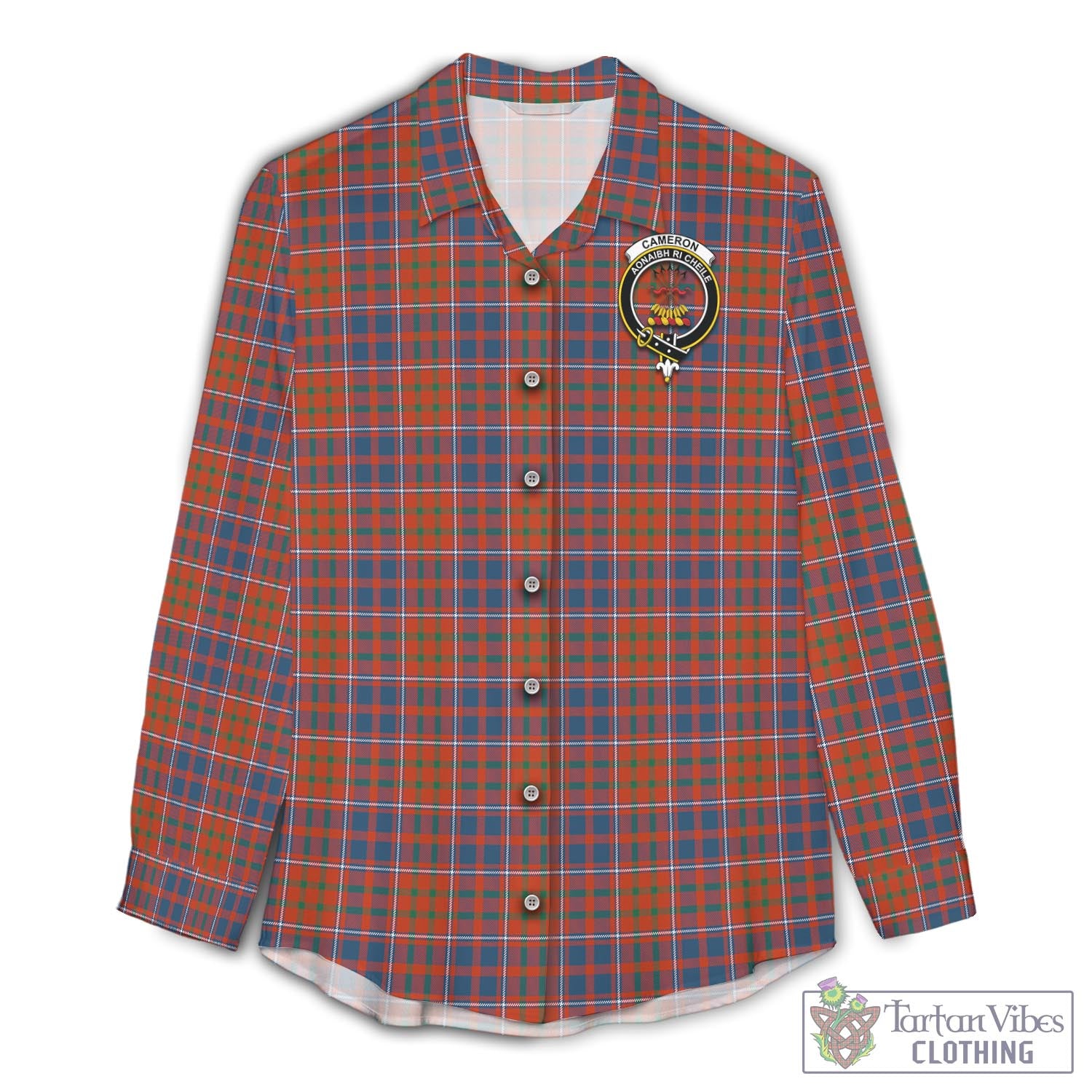 Tartan Vibes Clothing Cameron of Lochiel Ancient Tartan Womens Casual Shirt with Family Crest