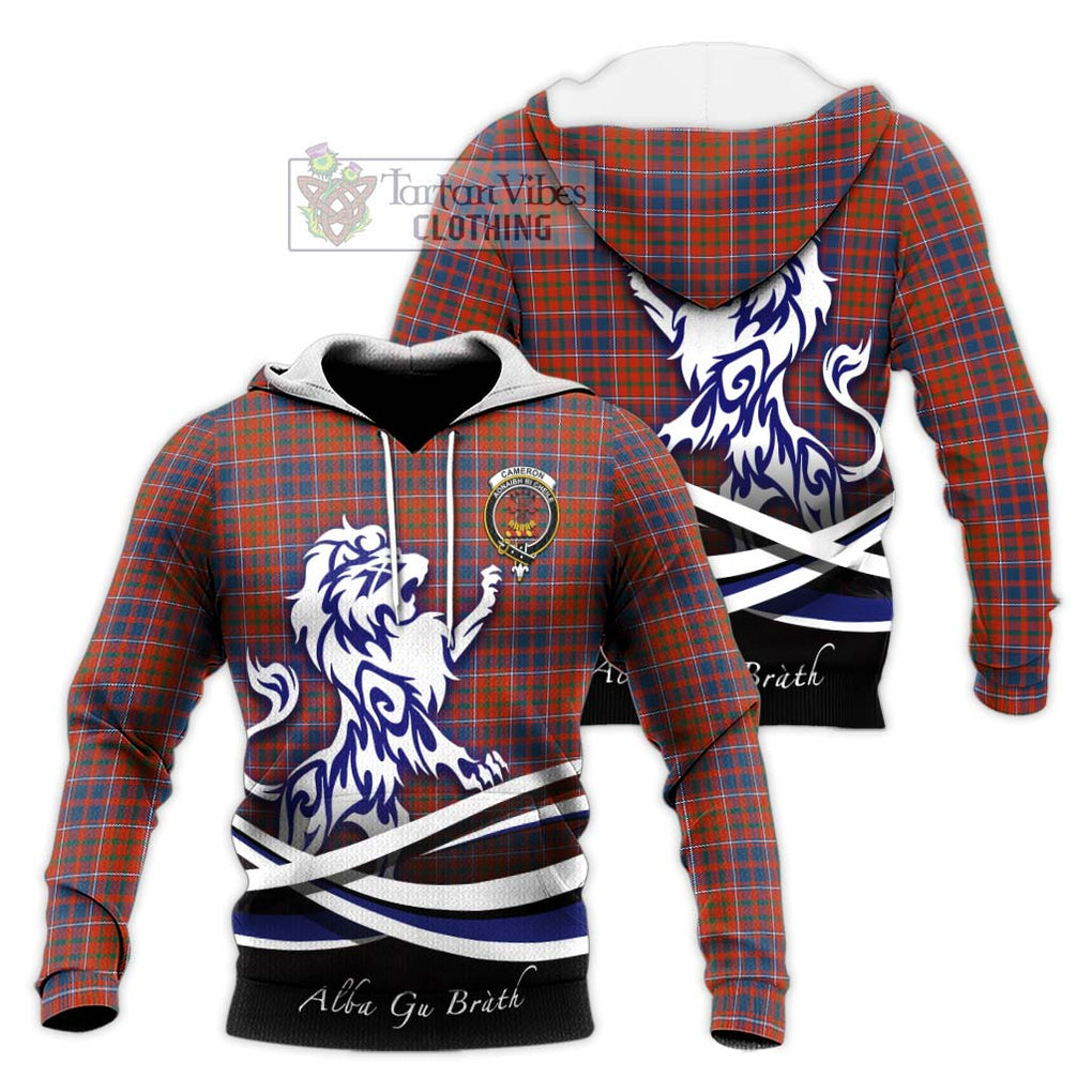 Cameron of Lochiel Ancient Tartan Knitted Hoodie with Alba Gu Brath Regal Lion Emblem Unisex Knitted Pullover Hoodie - Tartanvibesclothing Shop