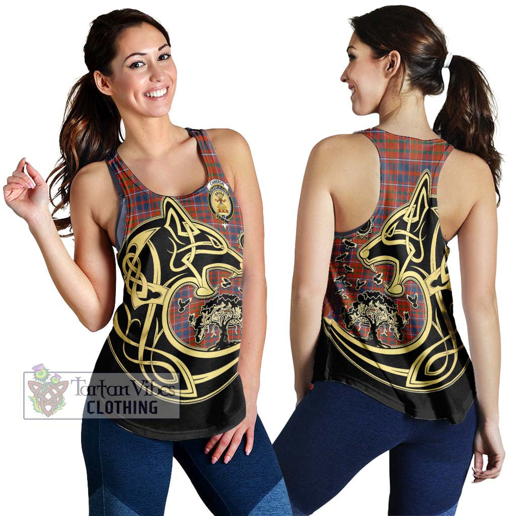 Cameron of Lochiel Ancient Tartan Women's Racerback Tanks with Family Crest Celtic Wolf Style 4XL - Tartan Vibes Clothing