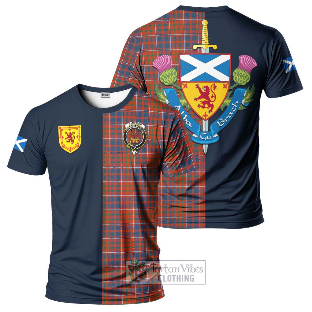 Tartan Vibes Clothing Cameron of Lochiel Ancient Tartan T-Shirt Alba with Scottish Lion Royal Arm Half Style