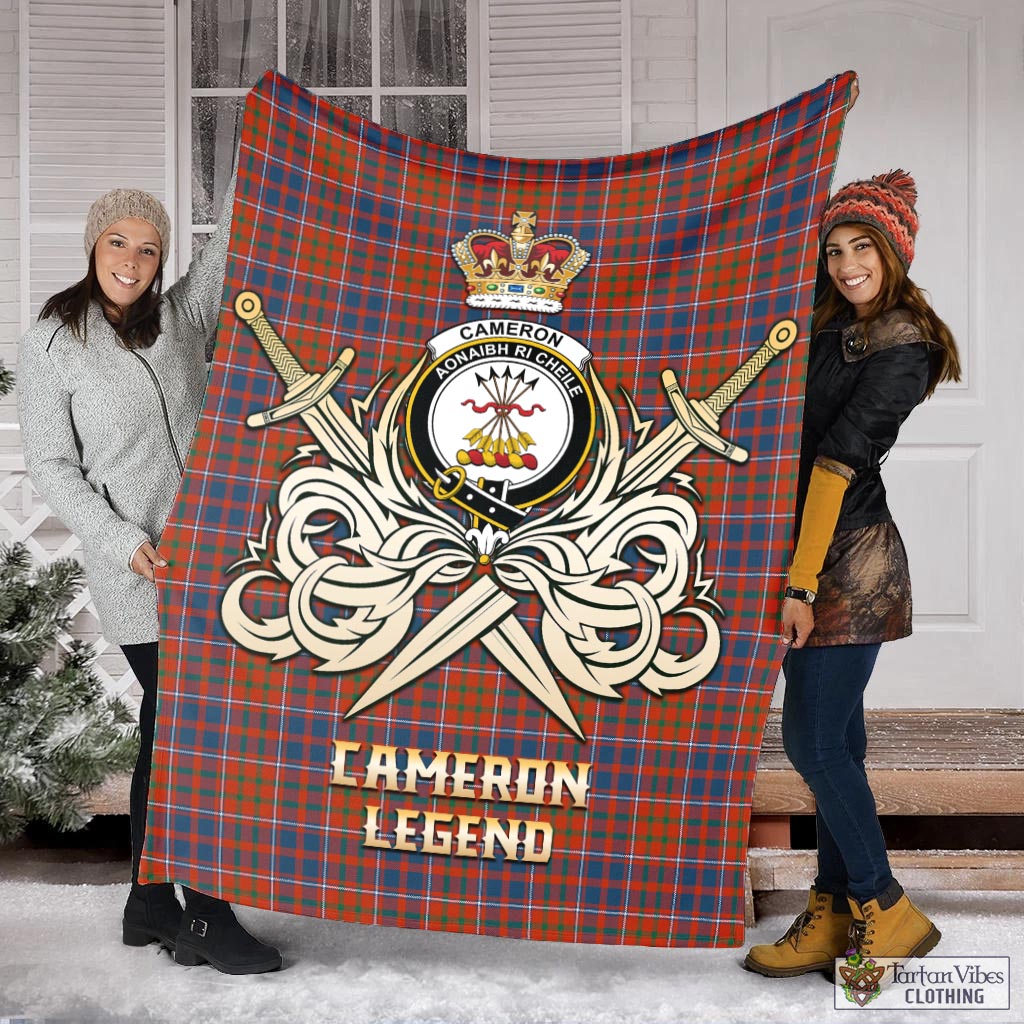 Tartan Vibes Clothing Cameron of Lochiel Ancient Tartan Blanket with Clan Crest and the Golden Sword of Courageous Legacy