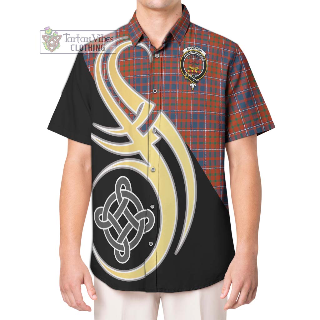 Cameron of Lochiel Ancient Tartan Short Sleeve Button Shirt with Family Crest and Celtic Symbol Style Kid - Tartan Vibes Clothing