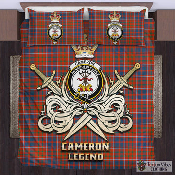 Cameron of Lochiel Ancient Tartan Bedding Set with Clan Crest and the Golden Sword of Courageous Legacy