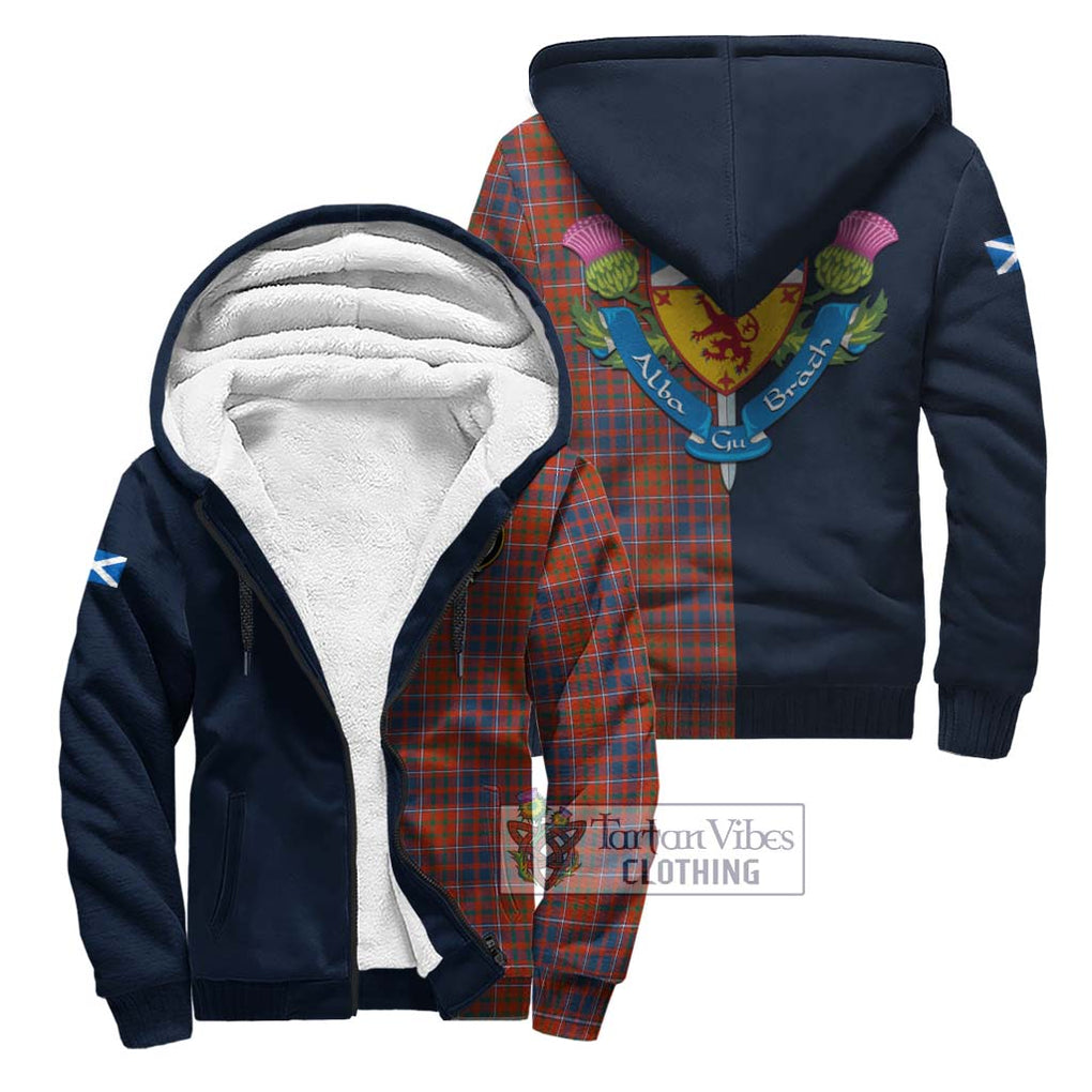 Tartan Vibes Clothing Cameron of Lochiel Ancient Tartan Sherpa Hoodie with Scottish Lion Royal Arm Half Style