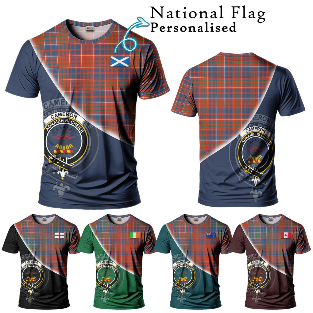 Cameron of Lochiel Ancient Tartan T-Shirt with Personalised National Flag and Family Crest Half Style Kid's Shirt - Tartanvibesclothing Shop