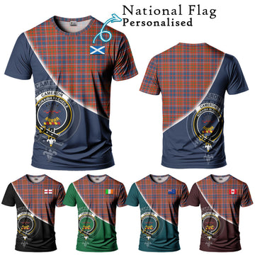 Cameron of Lochiel Ancient Tartan T-Shirt with Personalised National Flag and Family Crest Half Style